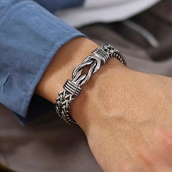 Stainless Steel Chain Link Bracelet, Mantra, Curb Hand Woven Engraved - Picture 3 of 5